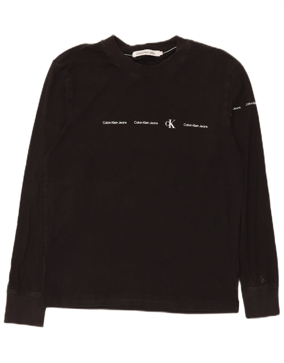 Calvin Klein Jeans Top grafic pentru bărbați cu mânecă lungă, bumbac negru mic