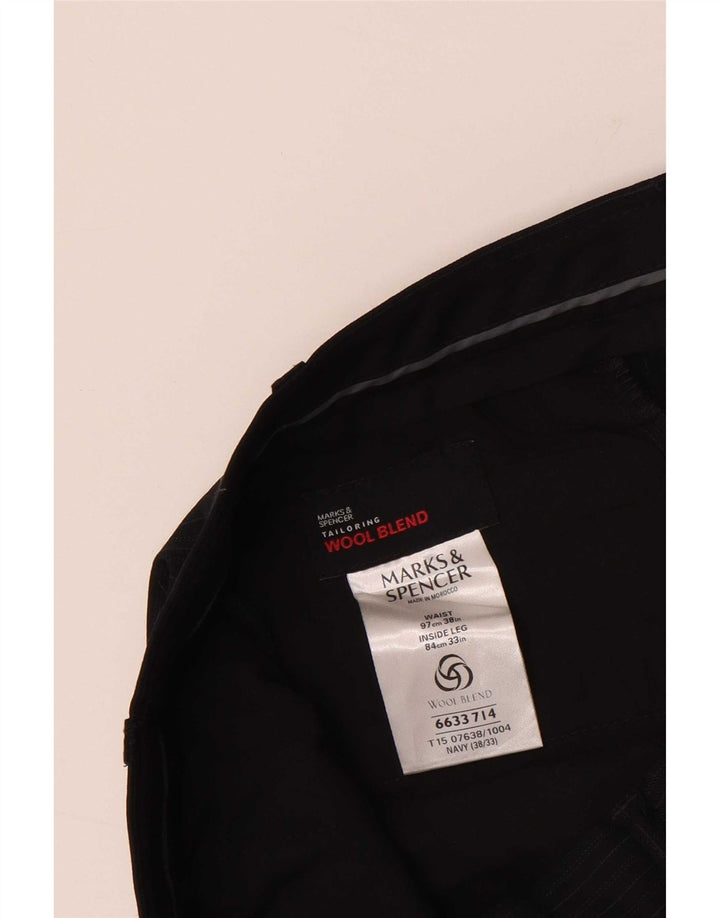 Pantaloni de costum pentru bărbați Marks & Spencer L38 L33 Poliester cu dungi bleumarin