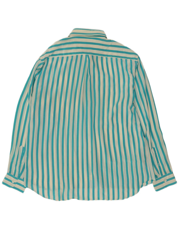 Cămașă Vintage pentru bărbați Mărimea 17 1/2 44 XL Mătase cu dungi turcoaz