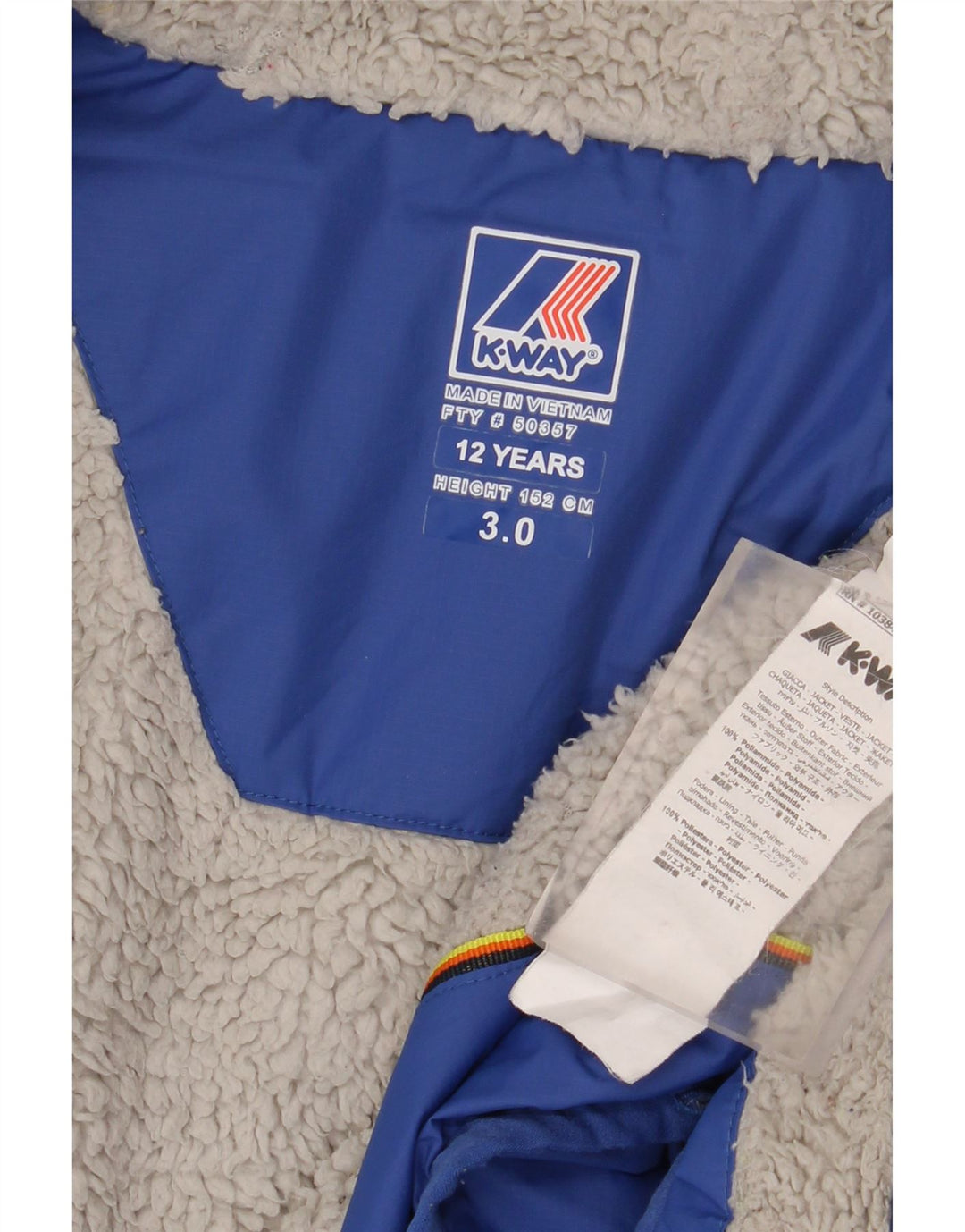 Jachetă de vânt cu glugă K-Way pentru băieți 11-12 ani poliamidă albastră