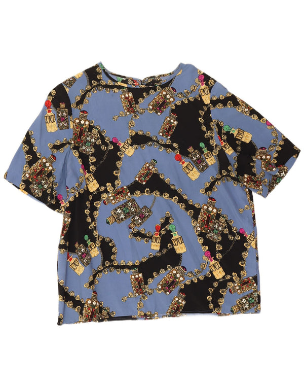 Bluză cu grafică vintage pentru femei UK 14 Large Blue Floral