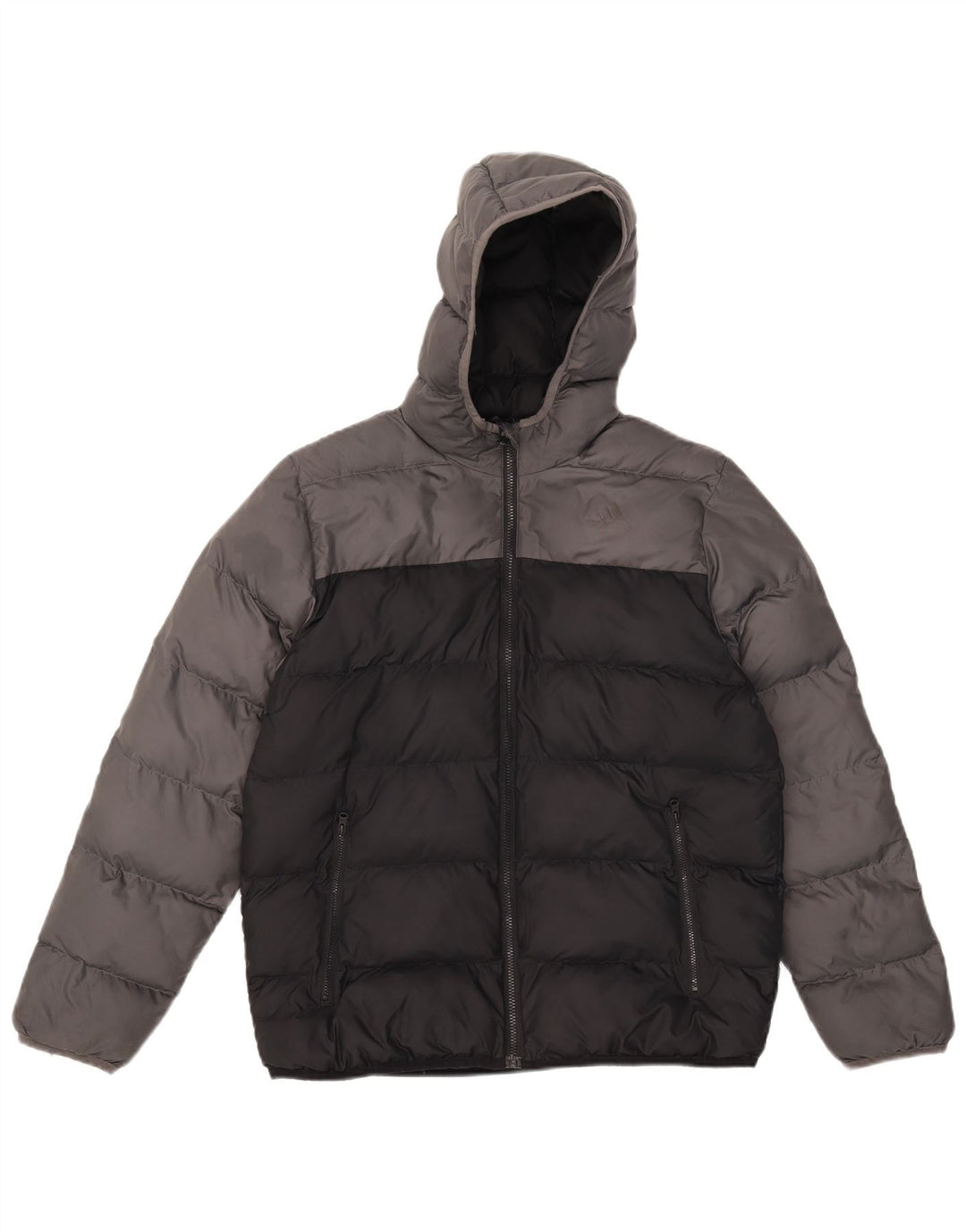Jachetă căptușită cu glugă Adidas pentru băieți 13-14 ani, gri, poliester color bloc