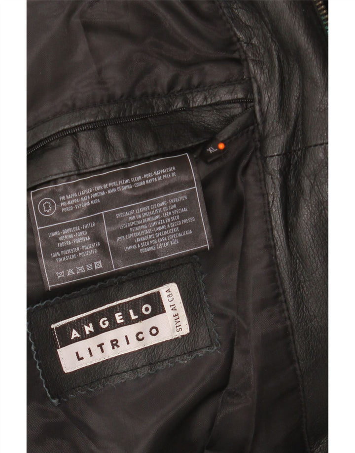 ANGELO LITRICO Jachetă din piele pentru bărbați UK 42 XL Piele neagră