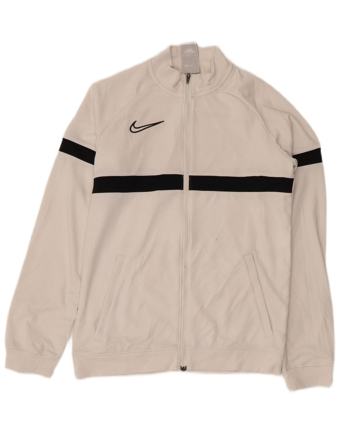 NIKE Boys Dri Fit Tracksuit Top Jacket 12-13 Years Large White Colourblock