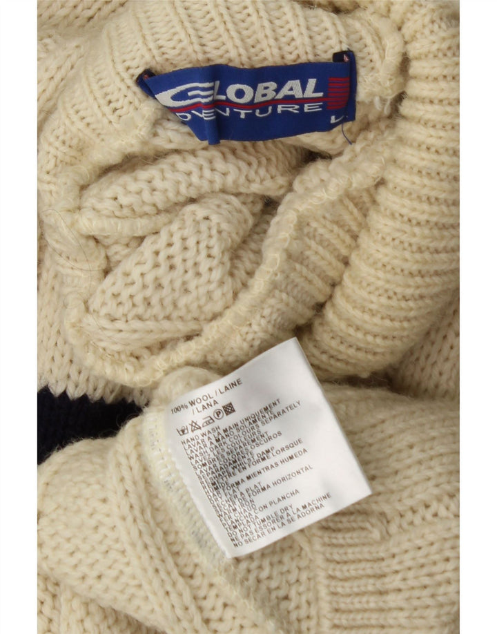 Pulover VINTAGE pentru bărbați cu gât țestoasă, lână mare cu dungi alb