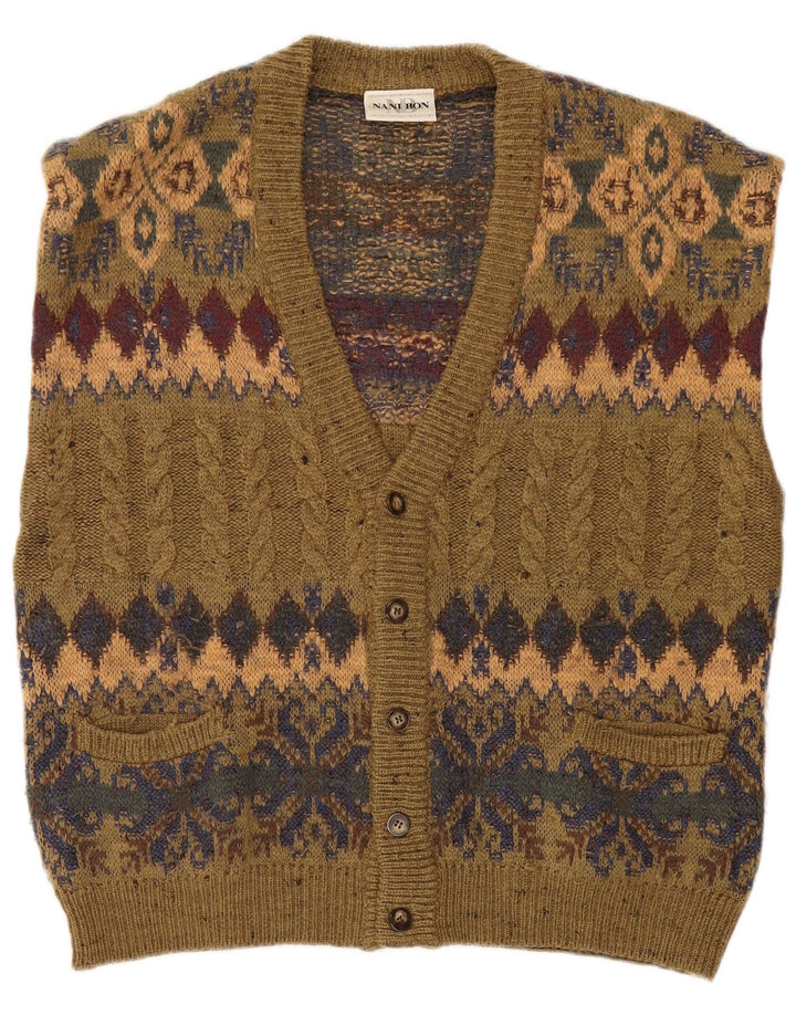 NANI BON Pulover cardigan fără mâneci pentru bărbați IT 52 Large Khaki Fair Isle