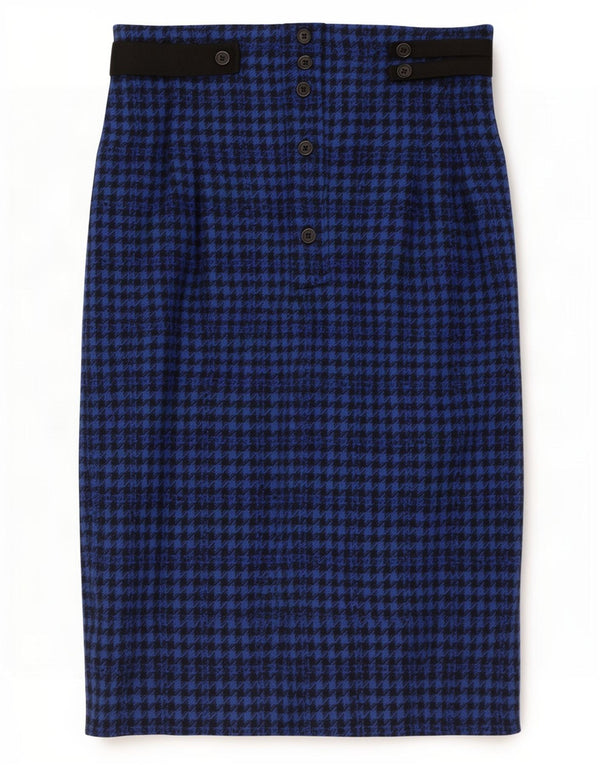 Fusta Midi Vintage pentru Damă IT 42 Medium W28 Lână Picior de Până Albastru
