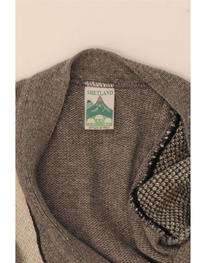 Pulover cardigan pentru bărbați Shetland, lână geometrică, gri mediu