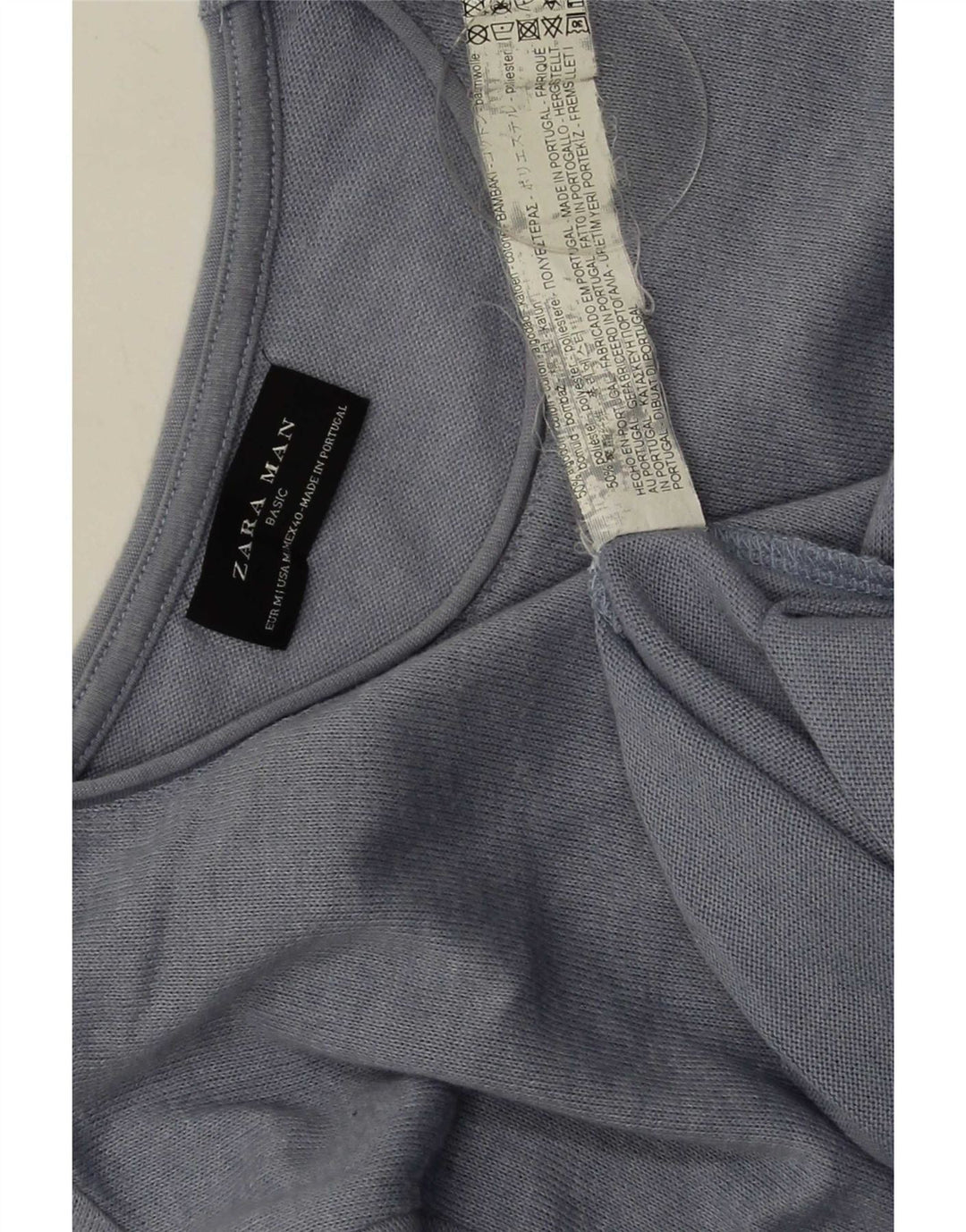 Pulover pentru bărbați Zara, cu gât crew, bumbac albastru mediu