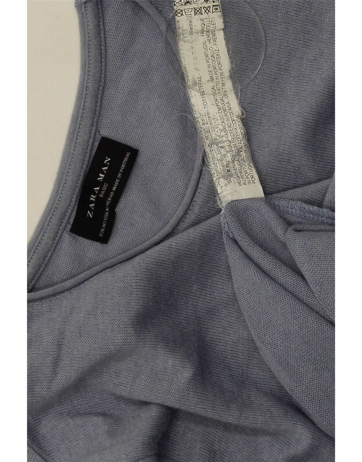 Pulover pentru bărbați Zara, cu gât crew, bumbac albastru mediu