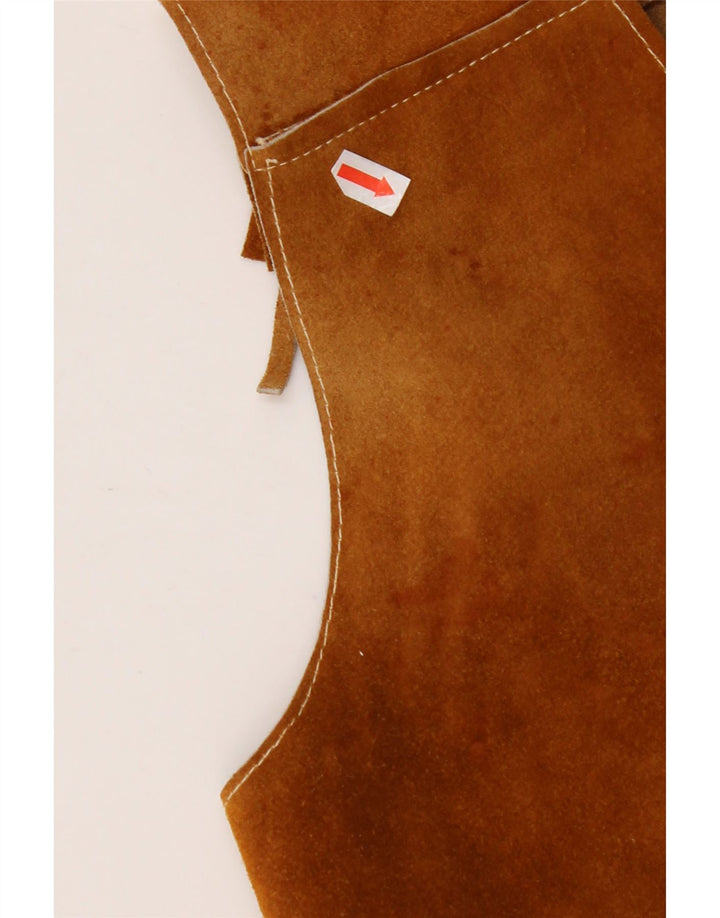 VINTAGE Vestă de piele intoarsa pentru femei UK 10 Maro mic