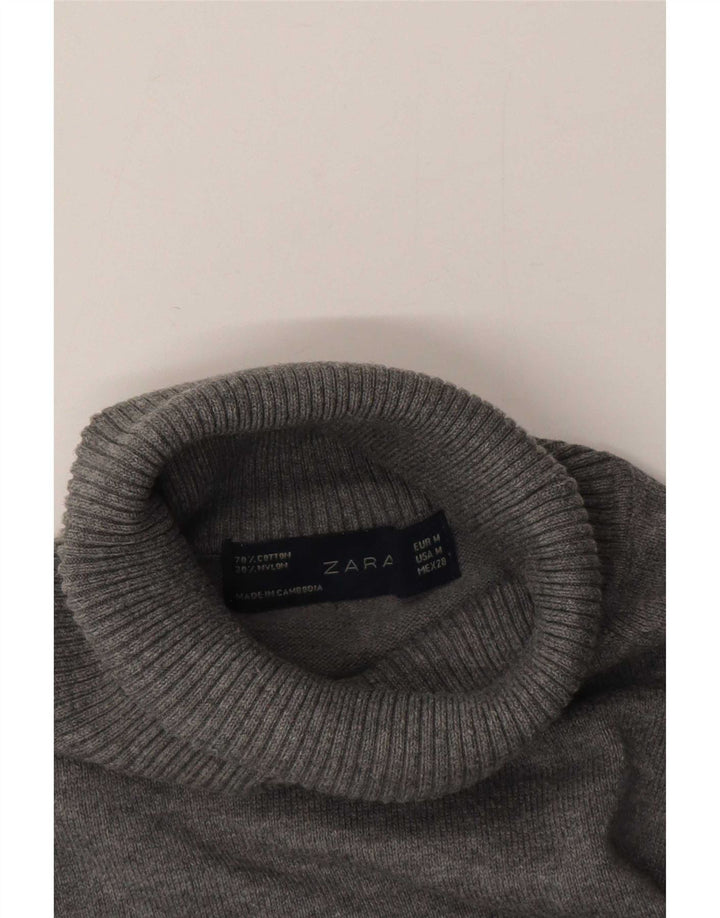 Pulover cu gât rulat Zara pentru femei UK 14 bumbac gri mediu