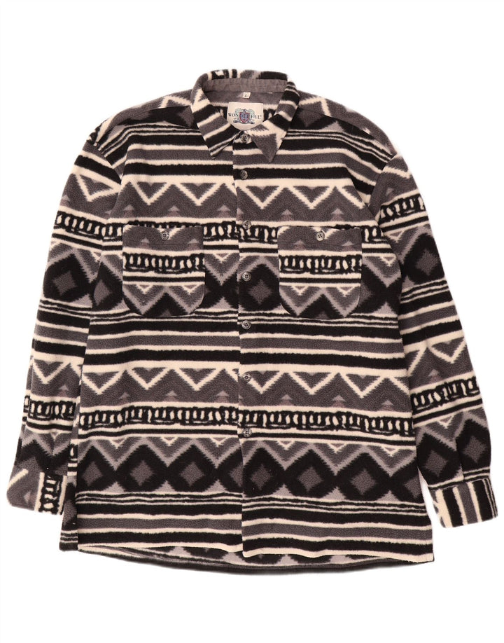 Cămașă vintage pentru bărbați cămașă fleece mare gri geometrică