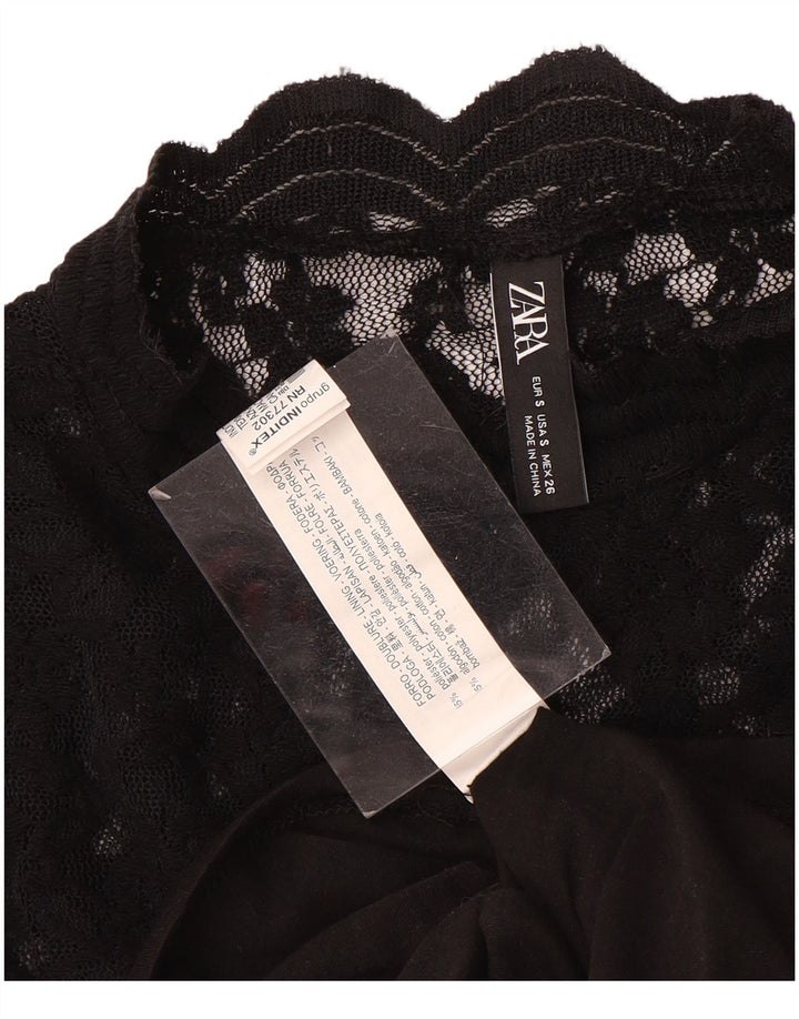Bluză din dantelă pentru femei Zara UK 8 Mic, negru, cu flori din poliester