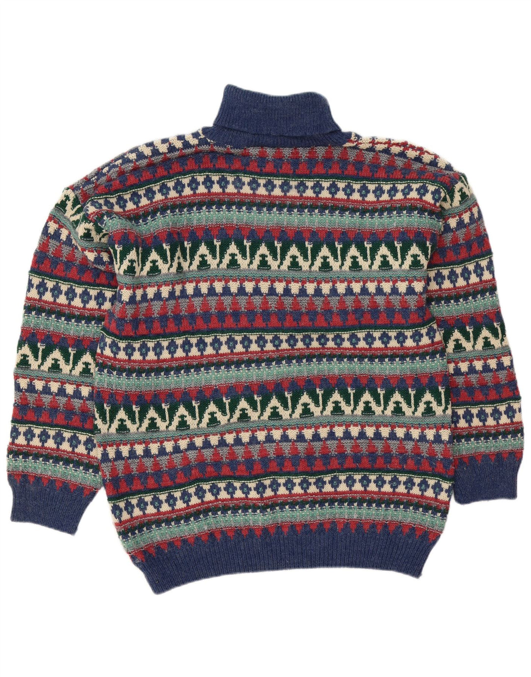 Pulover vintage pentru bărbați cu gât rulat, mare, lână Fair Isle, multicoloră