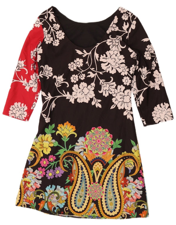 Rochie în formă de A cu mâneci 3/4 pentru femei Desigual EU 36 Poliester floral mic negru