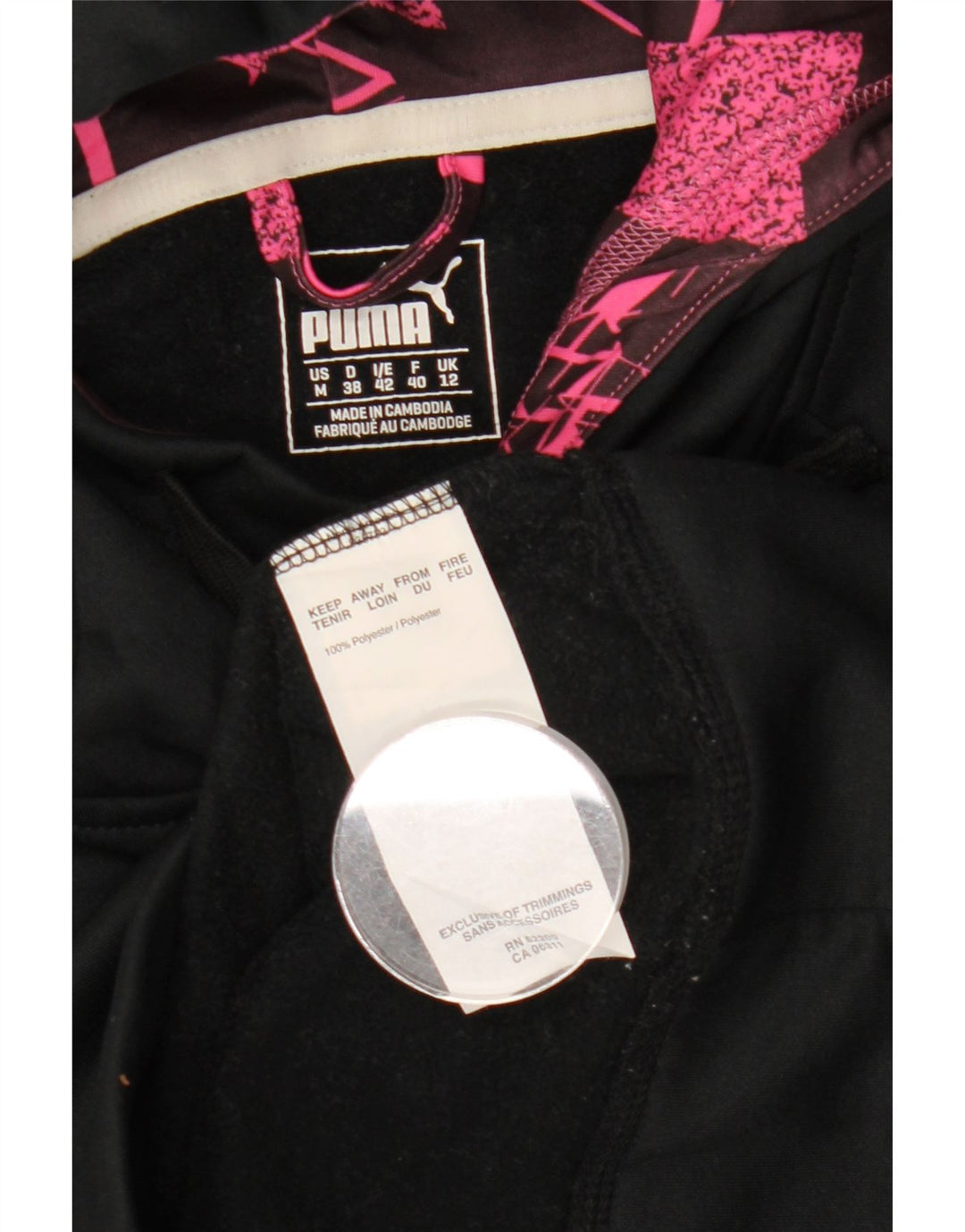 Pulover cu glugă cu grafic PUMA pentru femei UK 12 Poliester mediu negru