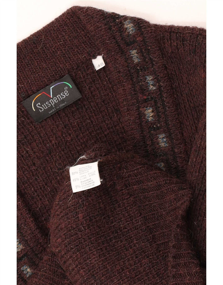 Suspense Mens Cardigan Pulover IT 48 Medium Brown Geometric Acrylic