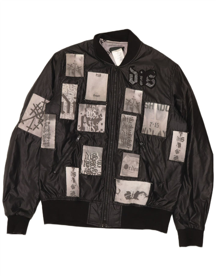 Jachetă vintage pentru bărbați Bomber Graphic Waxed UK 38 Medium Black Patchwork