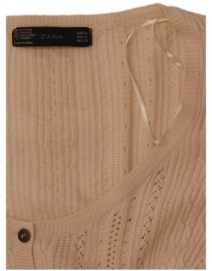 Pulover cardigan pentru femei ZARA UK 12, bumbac mediu bej