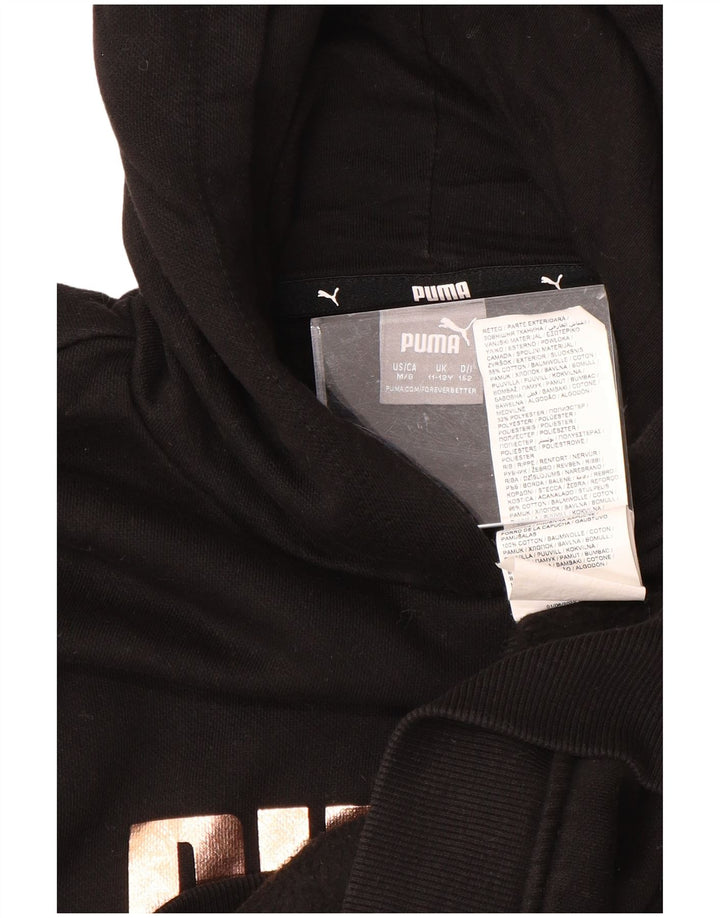 Pulover pentru fete PUMA Graphic Hoodie 11-12 ani, bumbac negru