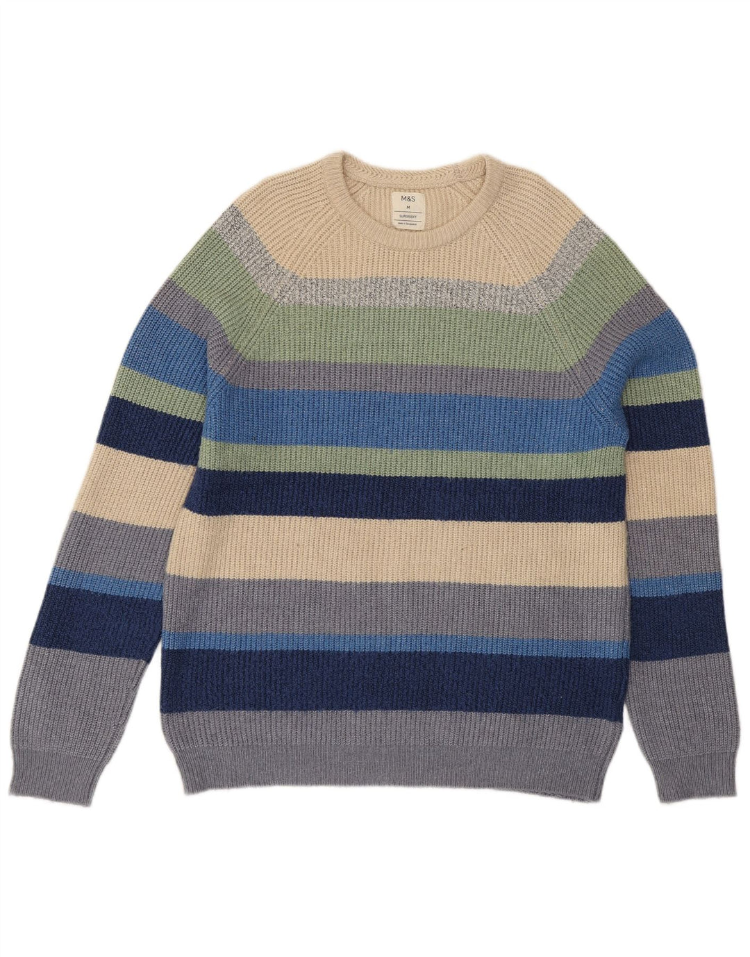 Pulover Marks & Spencer pentru bărbați, cu gât crew, cu dungi medii, multicolore