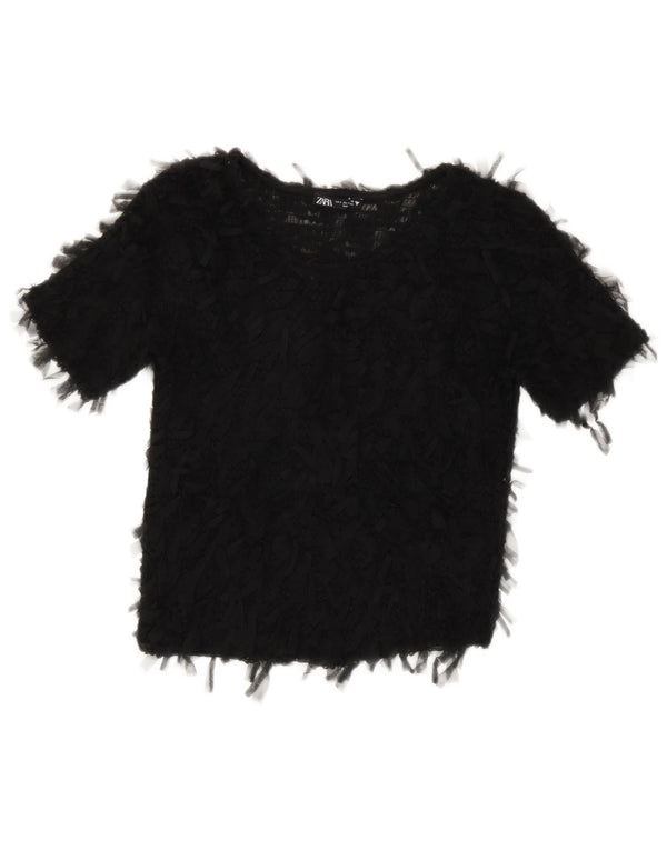 Bluză de top pentru femeie Zara Crop See Through UK 8 Small Black