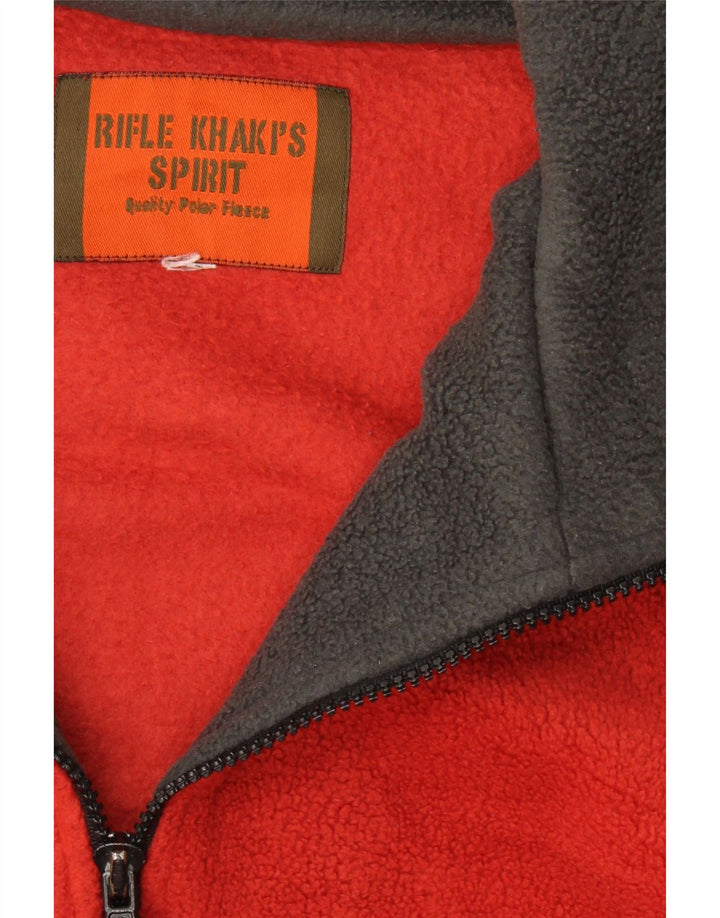 RIFLE Mens Zip Neck Fleece Jumper Large Red Colourblock