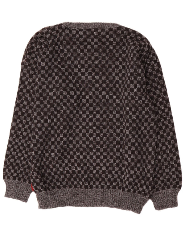 Pulover vintage pentru bărbați, cu gât de barcă, mare, gri geometric, acrilic