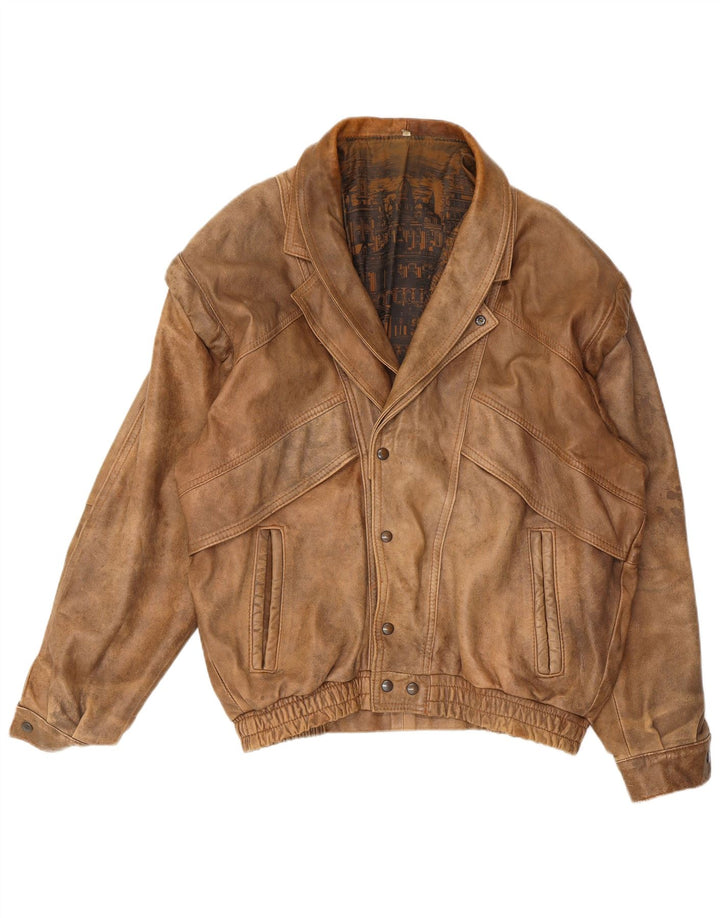 Jachetă de piele vintage pentru bărbați UK 40 Large Beige
