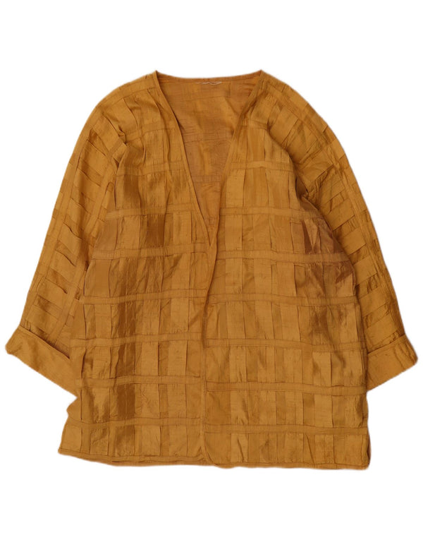 Bluză vintage cu mâneci lungi pentru femei UK 20 2XL Yellow Check Silk