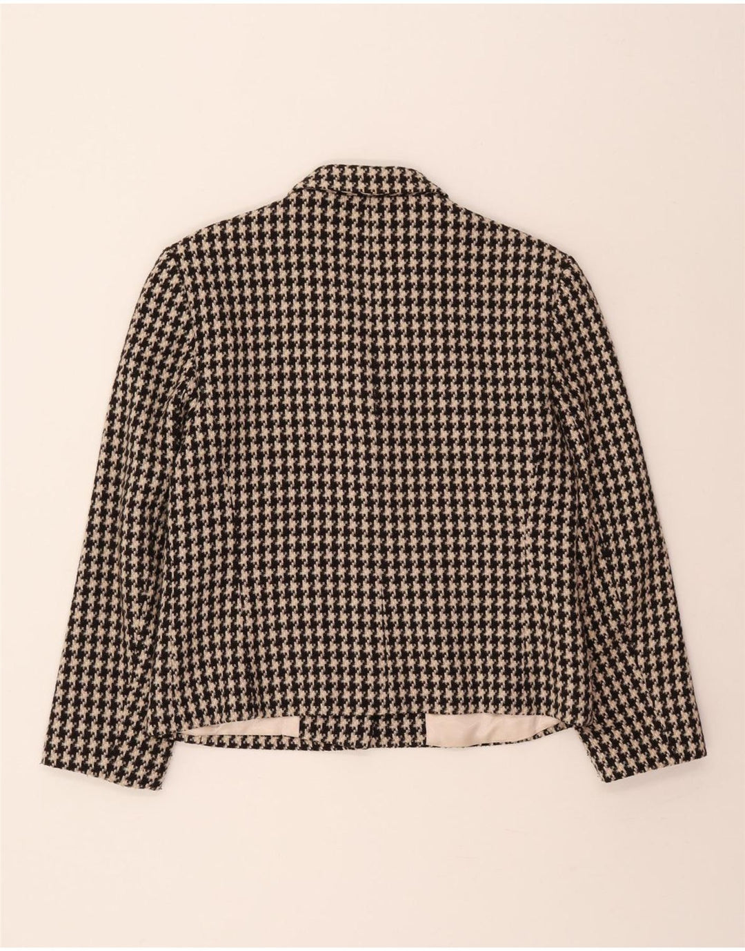 VINTAGE Womens 3 Button Blazer Jacket UK 12 Medium Black Houndstooth Vintage Vintage and Second-Hand Vintage from Messina Hembry 