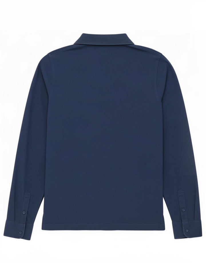 Sun68 Tricou polo cu mânecă lungă pentru bărbați, bumbac albastru mediu