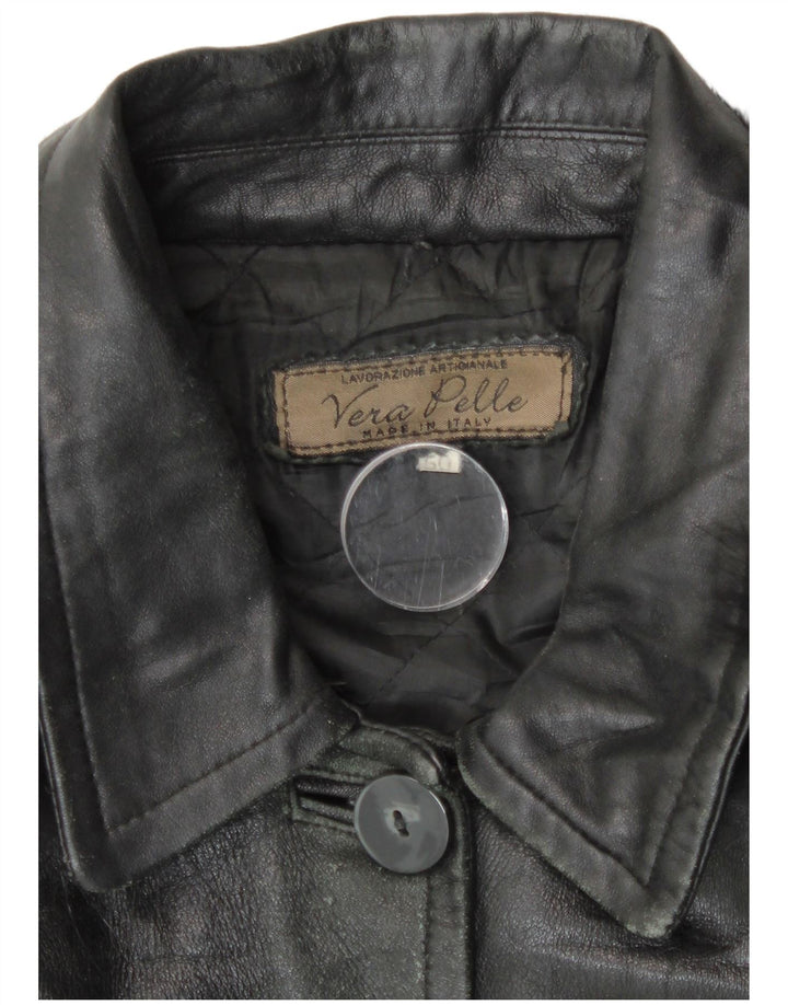 Palton din piele vintage pentru femei cu glugă IT 50 XL din piele neagră