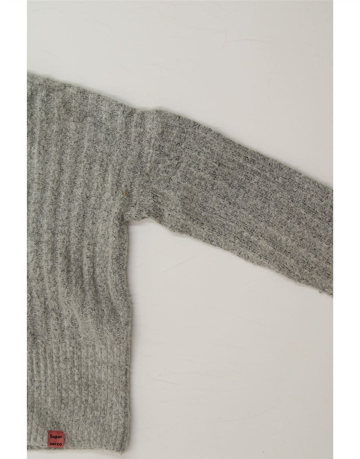 SUPERDRY Womens Crop Roll Neck Jumper Sweater UK 12 Medium Grey Acrylic Vintage Superdry and Second-Hand Superdry from Messina Hembry 