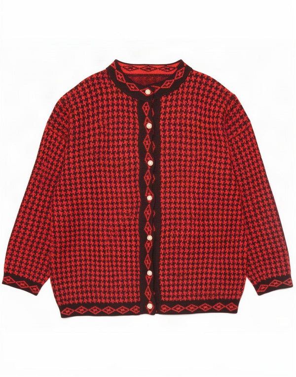 Vintage Womens Cardigan Pulover Marea Britanie 18 XL Red Houndstooth Acrylic