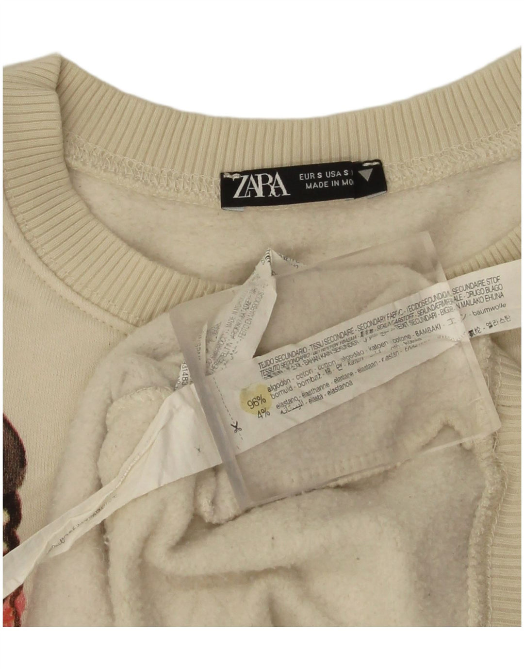 Pulover supradimensionat cu grafic pentru femei Zara UK 10 Small Off White