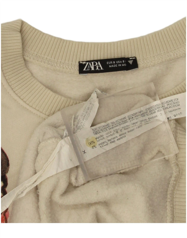 Pulover supradimensionat cu grafic pentru femei Zara UK 10 Small Off White