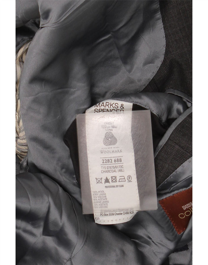 Jachetă pentru bărbați Marks & Spencer, lungă, cu 3 nasturi, UK 48 2XL, gri Check