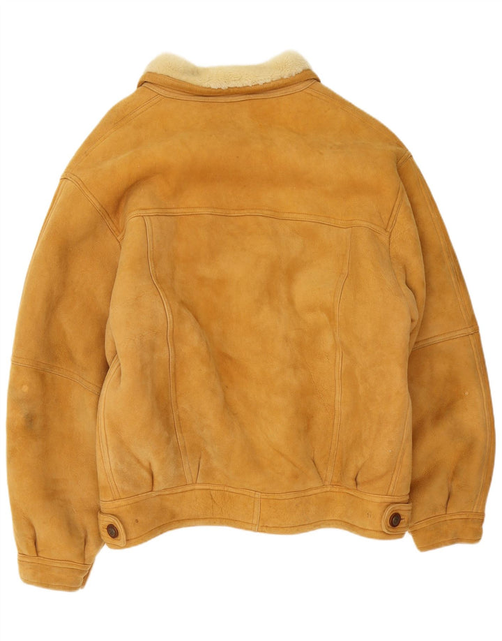 Jachetă vintage pentru bărbați din shearling IT 54 2XL din piele maro