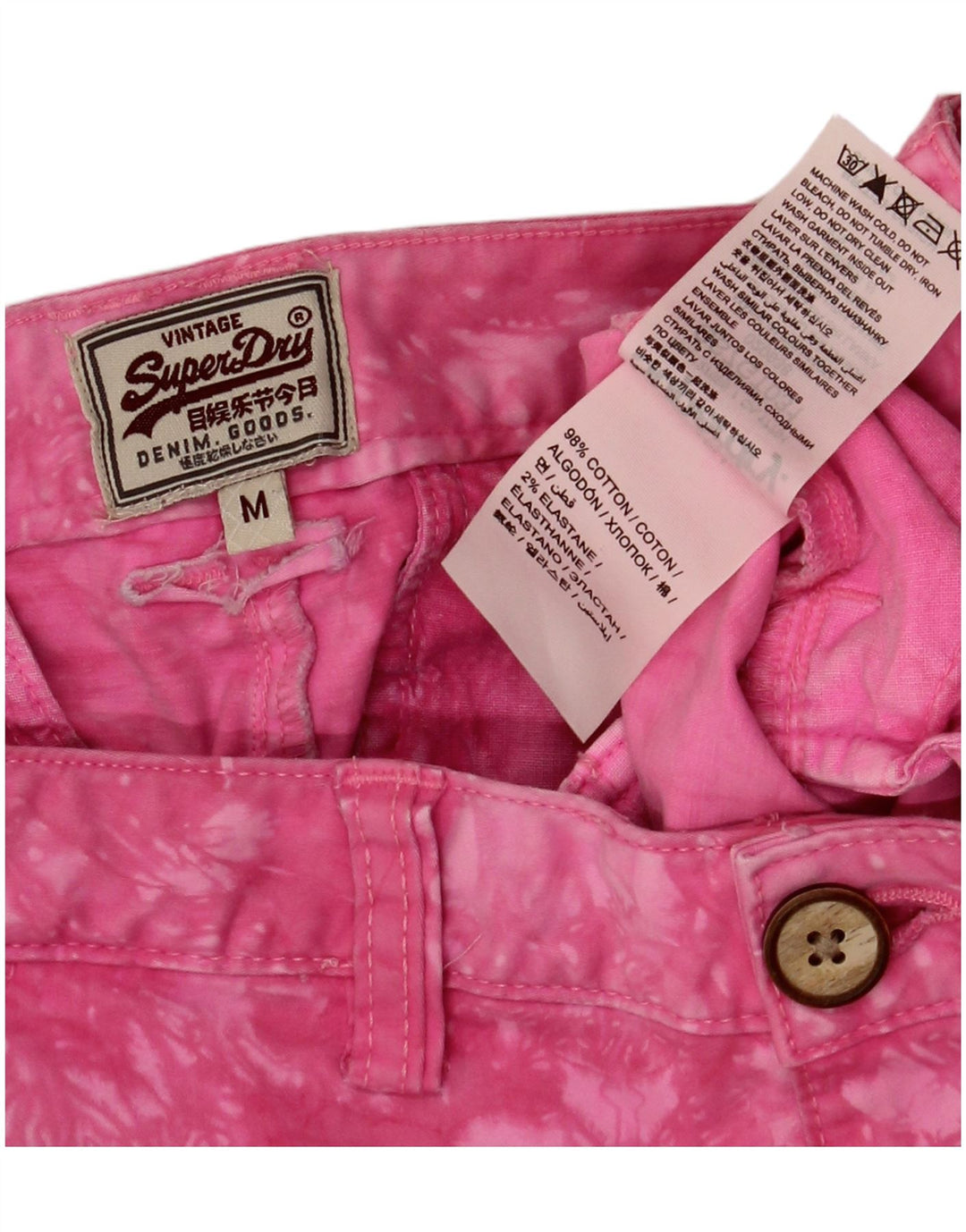 Pantaloni caldi pentru femei Superdry Medium W34 Pink Tie Dye Bumbac