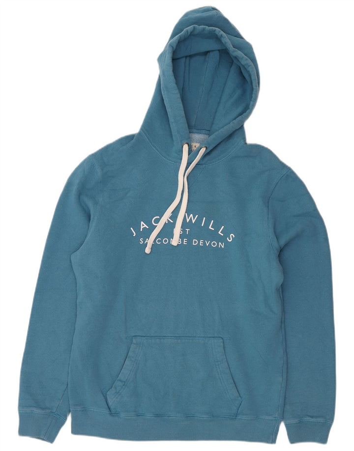 Pulover Jack Wills pentru bărbați cu capota cu grafică, bumbac albastru mediu