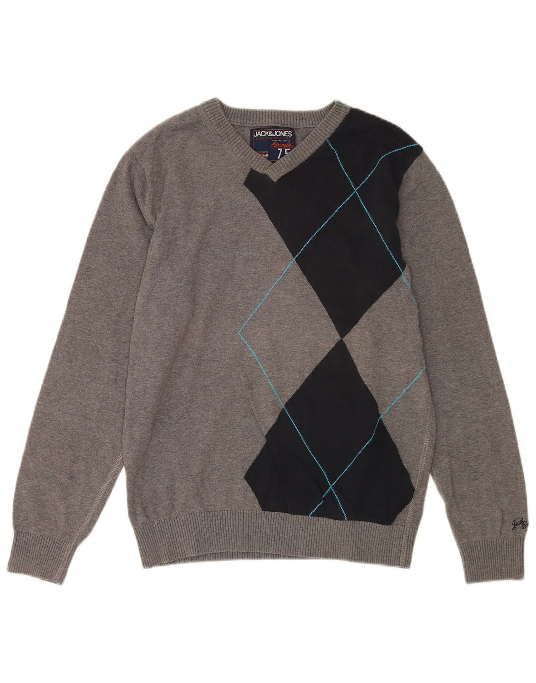 Pulover Jack & Jones pentru bărbați, cu decolteu în V, din bumbac color bloc, gri mediu