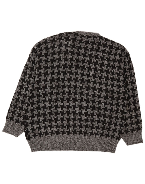 Pulover vintage pentru bărbați cu decolteu în V IT 56 2XL gri Houndstooth acrilic