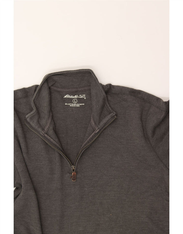 EDDIE BAUER Mens Zip Neck Sweatshirt Jumper Large Grey Cotton Vintage Eddie Bauer and Second-Hand Eddie Bauer from Messina Hembry 