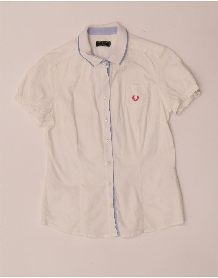 Cămașă cu mânecă scurtă pentru femei Fred Perry, cu ajustare normală, UK 12, bumbac alb mediu