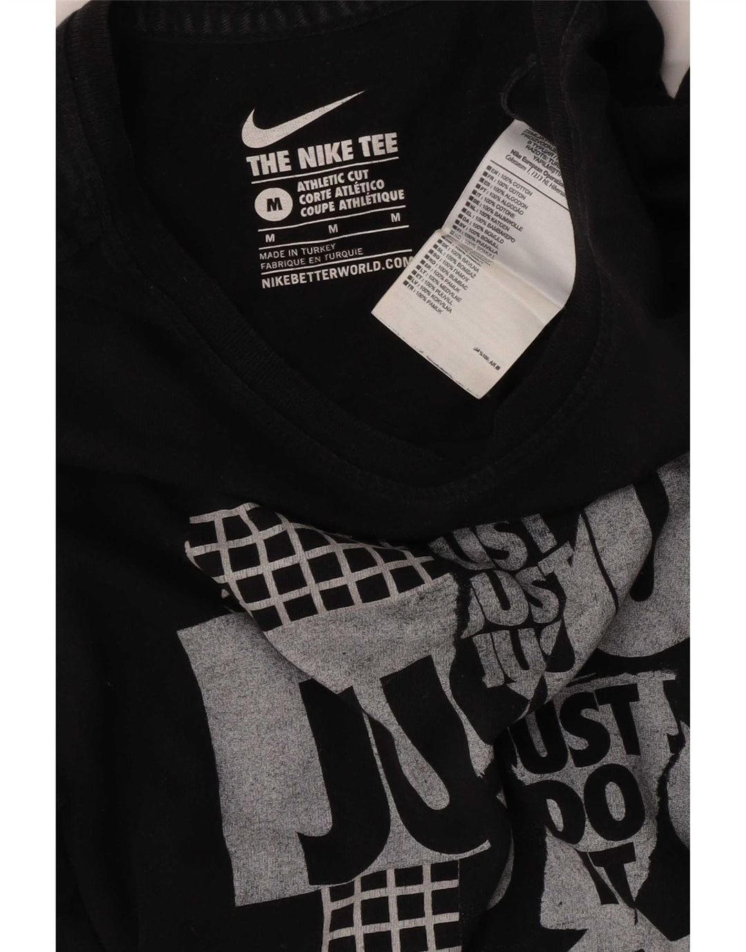 Tricou grafic Nike pentru bărbați, cu croială atletică, top mediu din bumbac negru