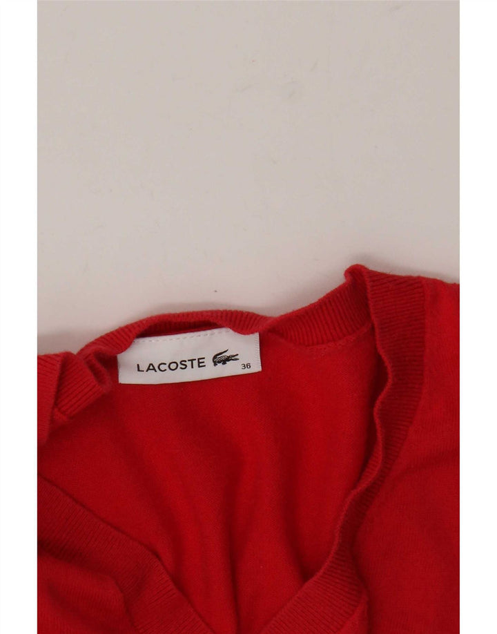 Pulover pentru femei Lacoste cu decolteu în V, mărimea 36, roșu mic