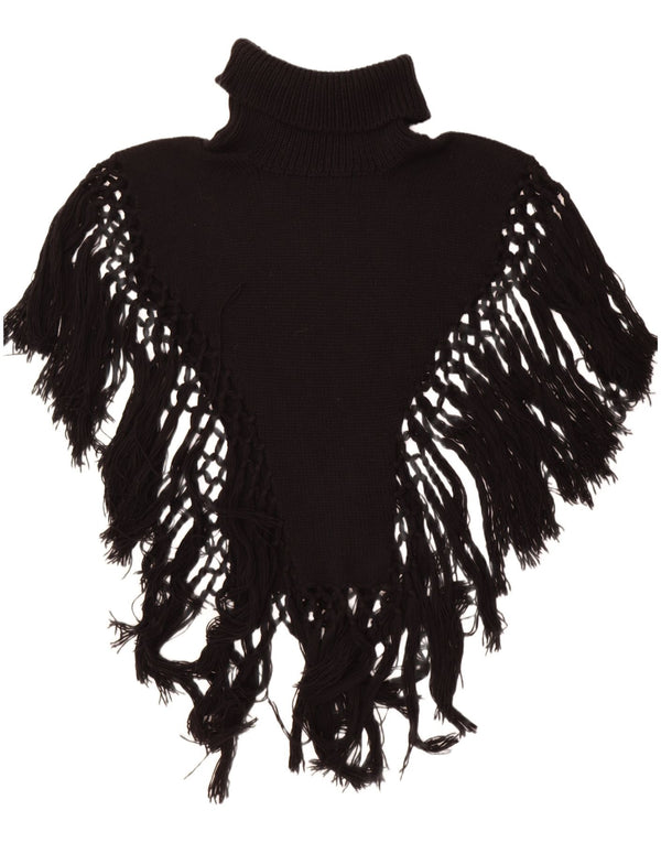 Jumper Poncho Vintage pentru femei cu gât rulat, mărime unica, negru