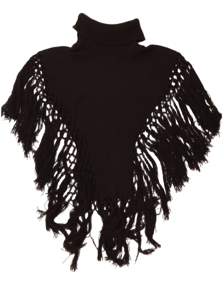Jumper Poncho Vintage pentru femei cu gât rulat, mărime unica, negru
